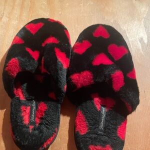 Black & Red Heart Plush women Slippers
